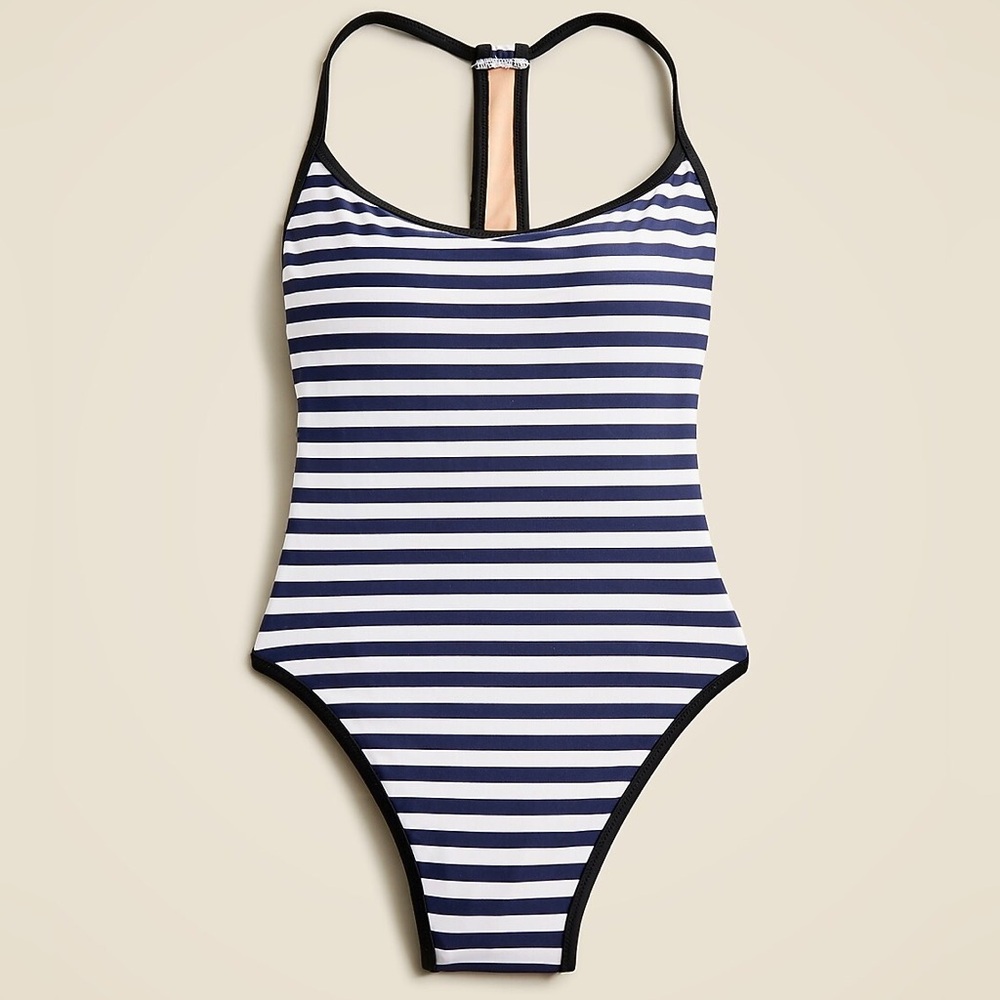 J.Crew NWT Racerback Scoopneck One‑Piece Swimsuit Dark Evening Stripe Size 12